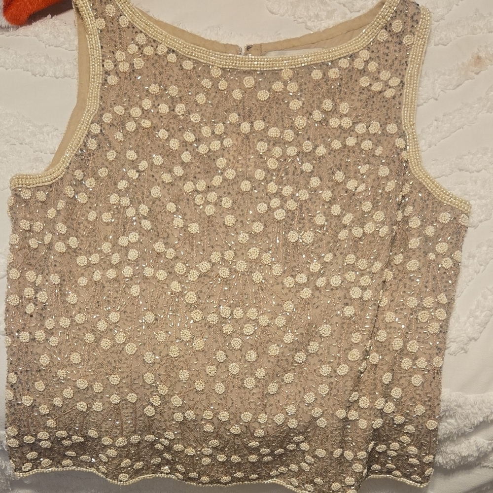 Embellished Beige Sleeveless Top